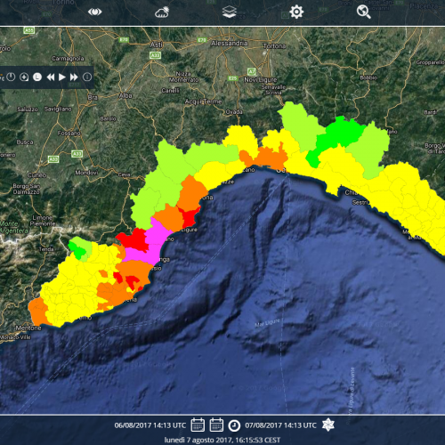 RISICO output of Fire Danger Index on Liguria region domain (run on 2017-08-07 00:00)